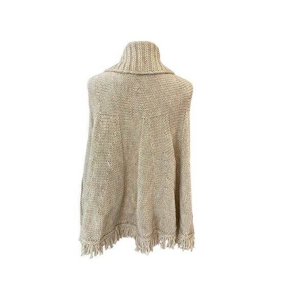 Iperico Italy VTG Alpaca Wool Knit Poncho Shawl Fringe Cowl Neck Beige One Size - Picture 5 of 8